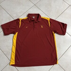 Vintage USC Trojans Polo Shirt Mens XL Nike Fit Red Performance College Football